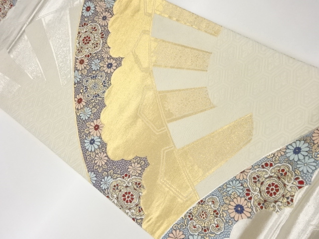 源氏車に花々・華文模様織出し袋帯